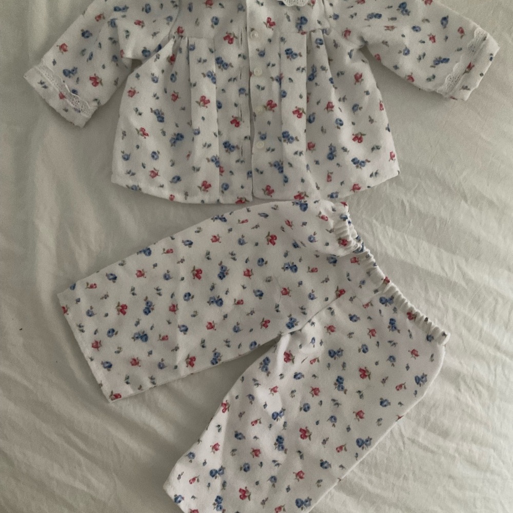 American Girl White Pajama Set with Red and Blue Floral